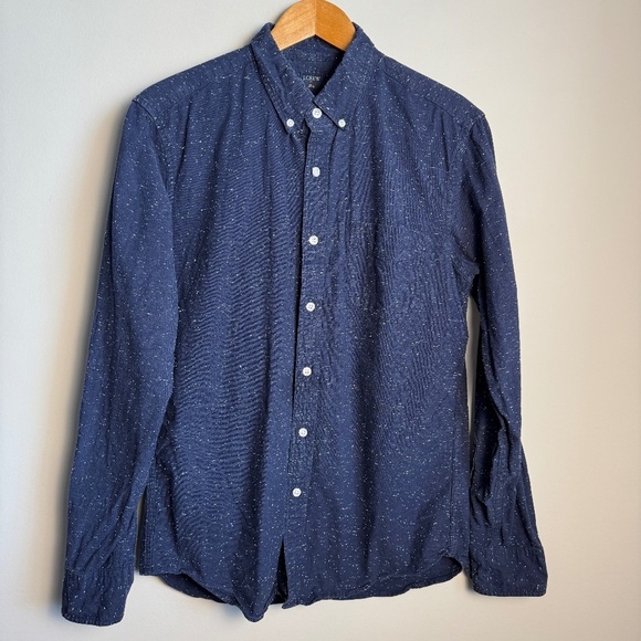 J. Crew‎ Factory Men's M Slim Marled Cotton Button Down Shirt Navy Preppy Office - Picture 1 of 14